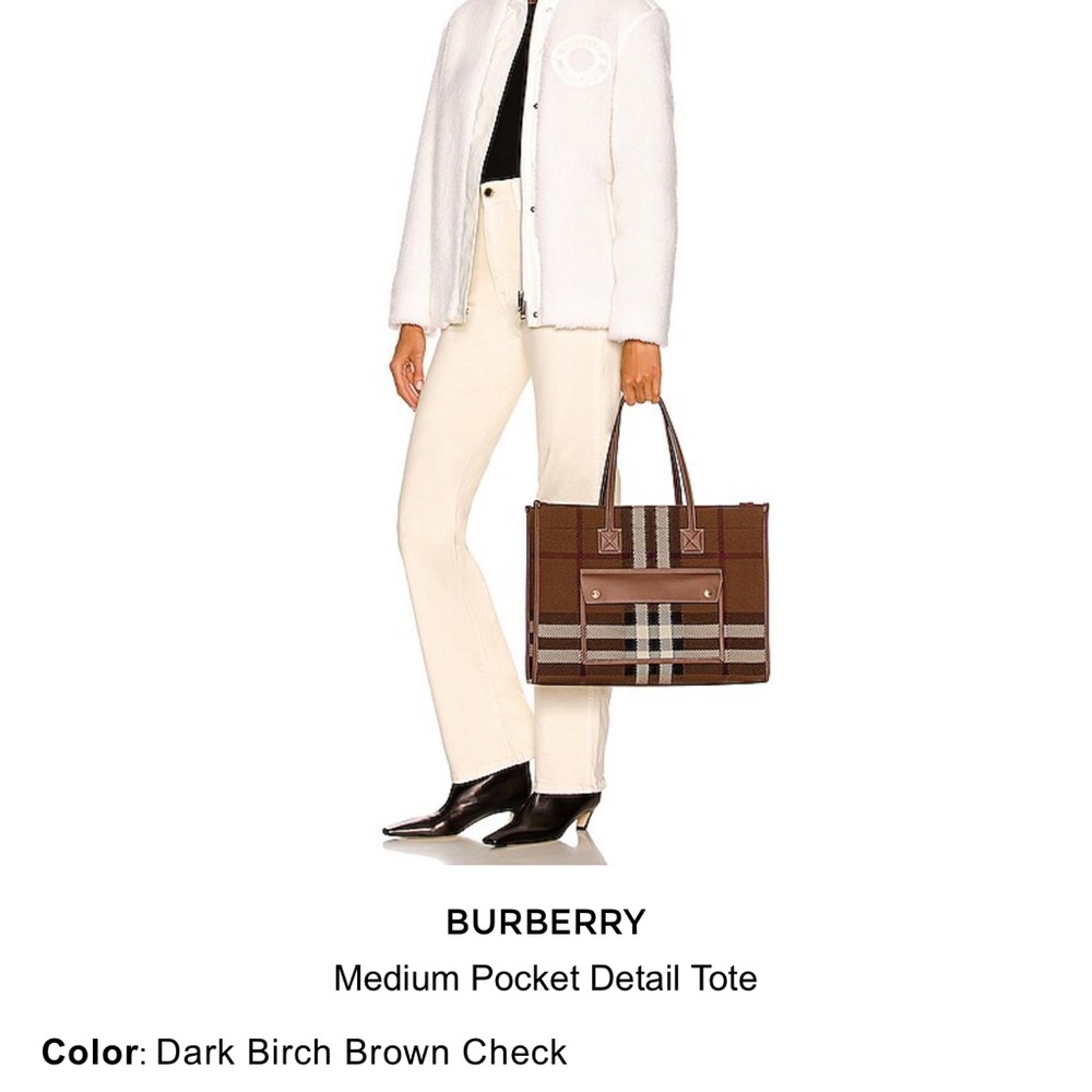 Rare Burberry medium tote knit checkered dark birch brown EUC